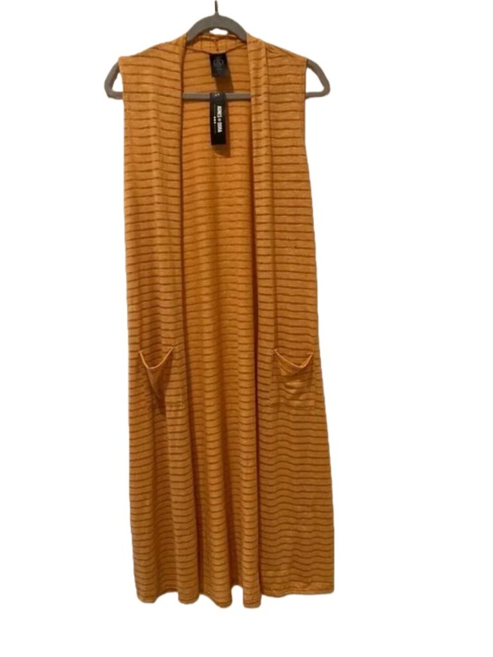 Agnes & Dora Maxi NWT Vest Duster Shadow Striped Mustard with Pockets